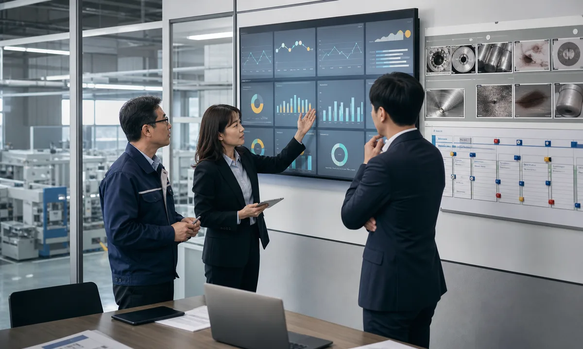 ISO 9001 품질목표와 업무지표를 함께 검토하는 관리팀